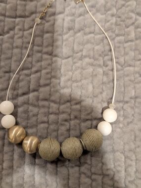 Beaded Statement Necklace in Natural , White & Gold